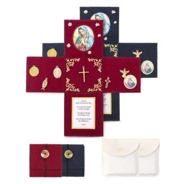 Imagem de Onism Colcha de oração de feltro feita à mão com cruz interna e 5 pingentes, santuário devocional católico de bolso, kit de altar de viagem portátil, presente de oração de serenidade para mulheres