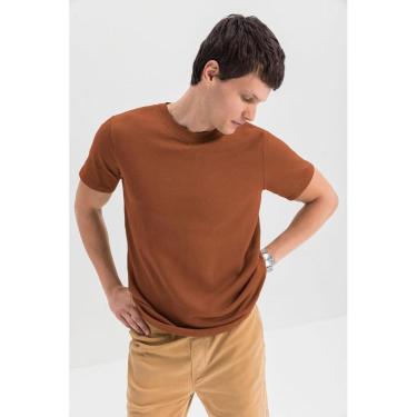 Imagem de Camiseta Masculina Em Malha Essendi Marrom Médio-Masculino