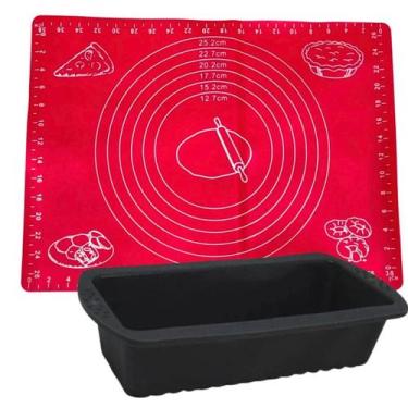 Imagem de Kit Forma Pão Assadeira Retangular Confeitaria + Tapete Culinário Sili