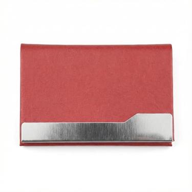 Imagem de Capa para cartão de visita de aço inoxidável com porta-cartões de crédito e identidade elegante para eventos de trabalho, Vermelho