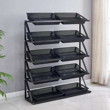 Imagem de Rack de exibição de vegetais de supermercado comercial, suporte de armazenamento de lanches de 4 a 5 níveis, organizador de frutas e vegetais de grande capacidade para lojas de conveniência e cozinhas