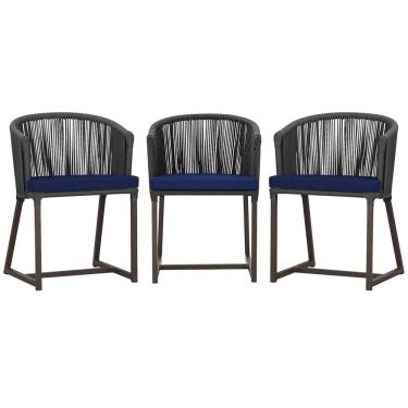 Imagem de 3 Cadeiras De Jantar Noronha Marrom Corda Náutica E10 Trama Preto