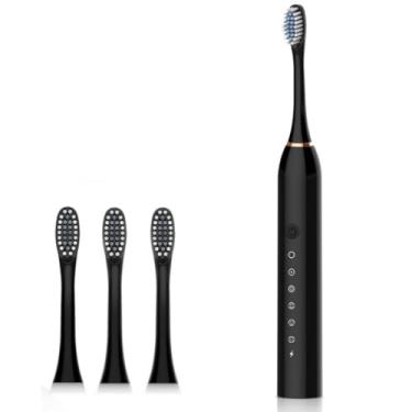 Imagem de Escova de Dente Elétrica Recarregavel Bivolt 110/220v 6 Modos Sonica Ultrassonica Com 4 Cabeças e Temporizador Integrado