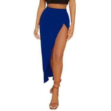Imagem de Saia Transpassada Feminina com Fenda Lateral Tribo Livre, Azul royal, 
