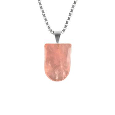 Imagem de Colar 60Cm Prata 925 Quartzo Rosa Medalha Verdadeiro Natural