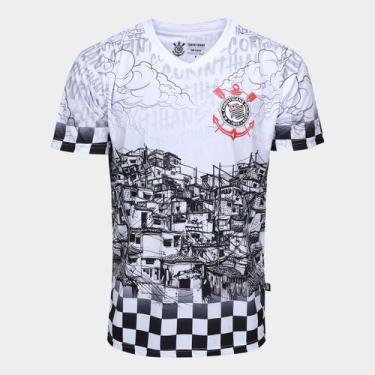 Imagem de Camiseta Corinthians Esportiva Quebrada Masculina, Branco, M