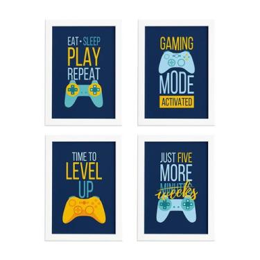 Imagem de Quadros Decorativos Gamer Geek Kit 4un Mold Branca 33x43cm - Quartinho