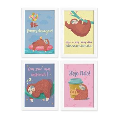 Imagem de Quadros Bicho Preguiça Moldura Branca 33x43cm 4un - Quartinhos