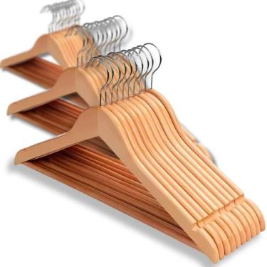 Imagem de Kit 50 Cabides Madeira Premium Adulto Saia Vestido Calça Bermuda Refor