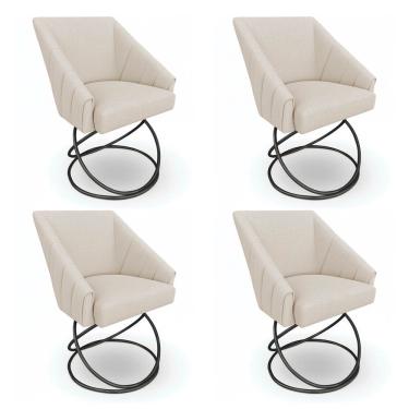 Imagem de Kit 4 Poltronas Luxo Alana Linho Base Luxo Preto - Pallazio Cor Bege