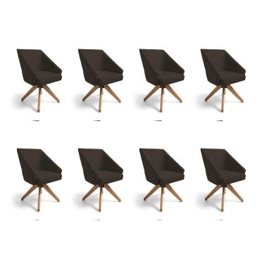Imagem de Kit 8 Poltronas Giratórias Alana Suede Base De Madeira - Pallazio Cor Marrom