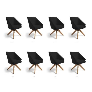 Imagem de Kit 8 Poltronas Giratórias Alana Veludo Base De Madeira - Pallazio Cor Preto