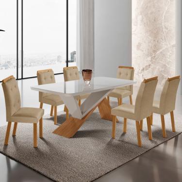 Imagem de Mesa De Jantar Yasmin 180cm Tampo Com Vidro 6 Cadeiras Carol Turim 07/nat/off/serig. Off