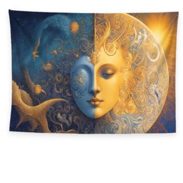 Imagem de Tapeçaria Sun Face Wall, microtecido, 150x130cm, decoração de quarto -