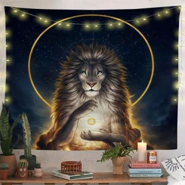 Imagem de Microtecido de parede Tapeçaria Animal Lion 150x130cm para quarto - yi