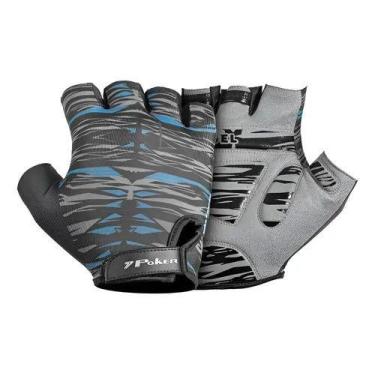 Imagem de Luva Bike Poker Antishock Gen Energy Preto Azul Cinza, M