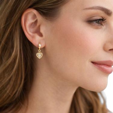 Imagem de Brinco Feminino Argola Coração e Cruz Banhado em Ouro Semi Jóia Juliana Prado 38963