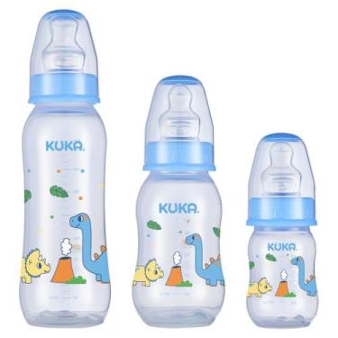 Imagem de Kit com 3 Mamadeira Kuka Natural Color Bico Ortodôntico Azul