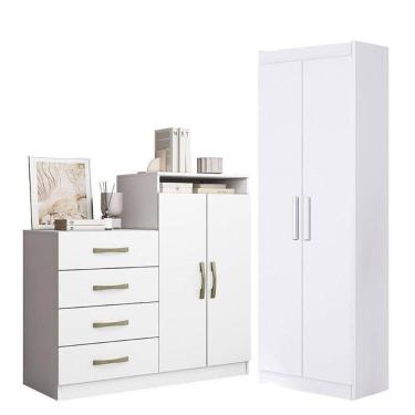 Imagem de Cômoda Sapateira Londres 2004142 e Armário Multiuso 2000191 Branco Tx - Aramóveis