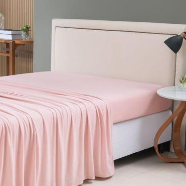 Imagem de Lençol de Cima Casal Malha 100% Algodão Avulso sem Elástico Rosê - MAL