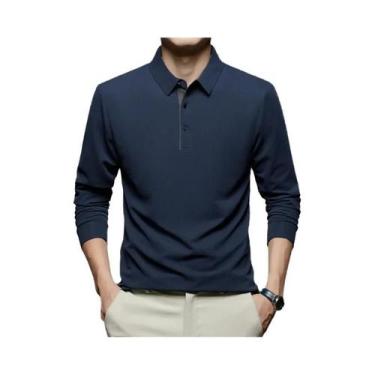 Imagem de Camisa Polo Masculina De Manga Longa Em Cor Sólida, Casual Para Negóci