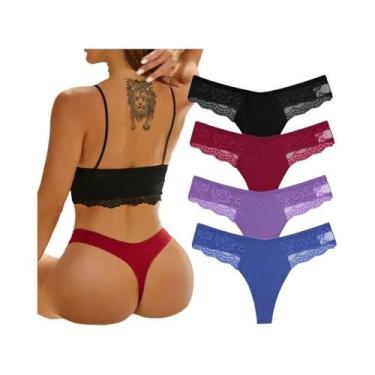 Imagem de Calcinhas G-string De Algodão Com Renda Para Mulheres 4PCS Lingerie Se