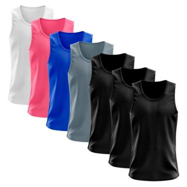 Imagem de Kit 7 Regata Dry Lisa Básica Proteção Solar UV Térmica Camiseta Treino Academia Ciclismo Regatas-Masculino