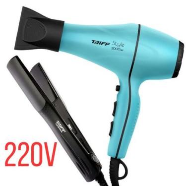 Imagem de Combo Taiff Style Secador 2000W Azul Turquesa Chapinha Cerâmica 180C P