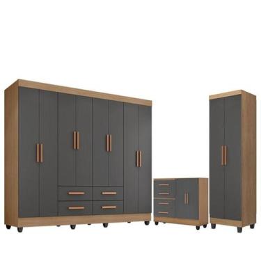 Imagem de Guarda Roupa Casal Porto com Cômoda Lite 4 Gavetas 2 Portas e Armário 