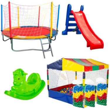 Imagem de Kit Cama Elástica 2,30m Piscina de Bolinhas 1,50m 1500 Bolinhas Escorr