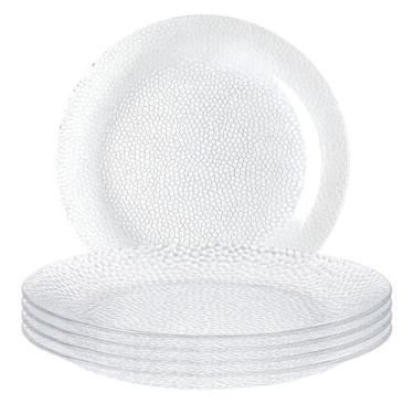Imagem de Jogo 4 Pratos Fundos De Vidro 22 cm Almoço Jantar Mesa Transparente Di