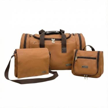 Imagem de Kit Viagem Pasta Notebook + Mala + Necessaire Viccina, Camel