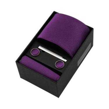 Imagem de Conjunto De Gravata Masculina De Luxo Em Cor Sólida Com Lenço De Bolso