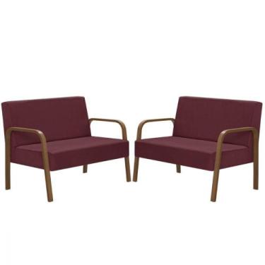 Imagem de Kit Poltrona 2 Namoradeiras Jade Braço Madeira D Salla Bordô