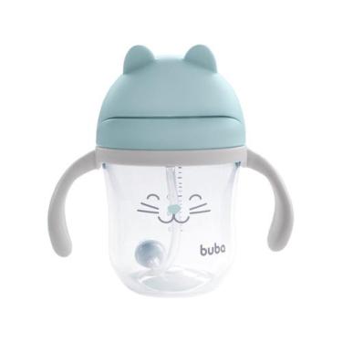 Imagem de Copo Infantil com Canudo 220ml Buba Gatinho, Azul