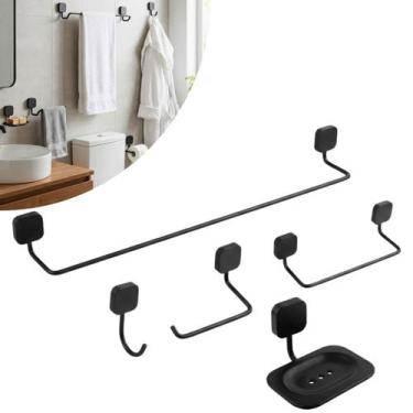 Imagem de Kit Acessórios Para Banheiro 05 Peças Soft Preto Metal com Fixação Dup
