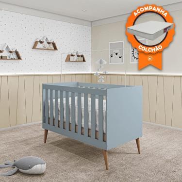 Imagem de Berço Mini Cama Móveis Estrela Ternura - Azul Wood + Colchão Baby Light Ortobom