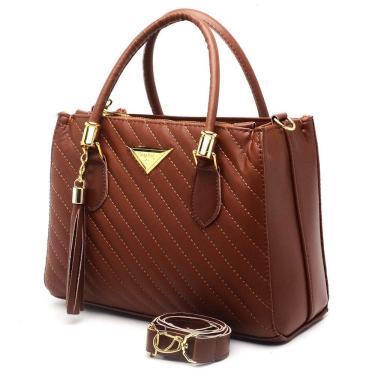 Imagem de Bolsa Feminina Média Shopbag OEM Linea Bordada em Couro Sintético 24x18x10 cm Caramelo