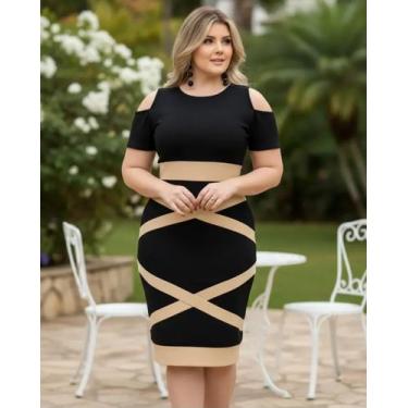 Imagem de Vestido Midi X Moda Feminina Evangélica - Miss FLOWER, Preto com bege,