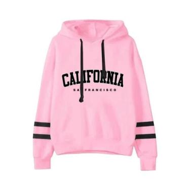 Imagem de Conjunto De Moletom Casual Feminino Com Listras, Calça E Blusa Com Cap