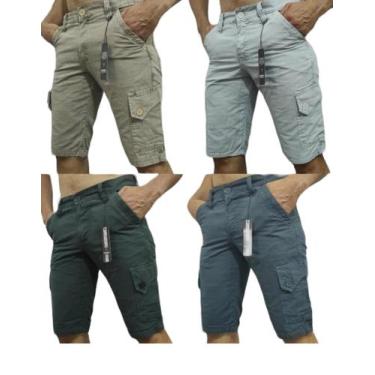 Imagem de Kit 3 Bermudas Brim Masculina Cargo Lisas Com 6 Bolsos Atacado - JS Co