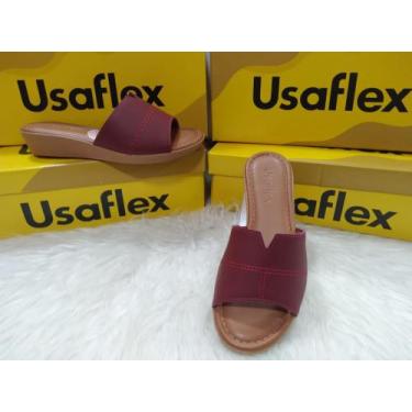 Imagem de Sandalia Usaflex Tamanco Anabela Couro Canela Bordado AA3303, Vinho re