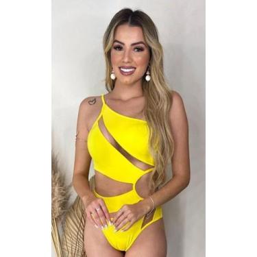 Imagem de Maiô Feminino Débora Nula Manga com Tule Liso Poliamida Alta Qualidade