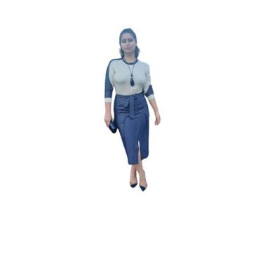 Imagem de Saia Jeans Feminina Max Midi C/Bolsos Moda Evangelica Cintura Alta 340