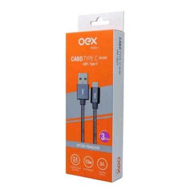 Imagem de Cabo Carregador Usb E Type C Nylon Trançado Oex Ce202 1,5m Cinza