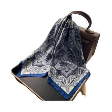 Imagem de Lenço Quadrado Fino De Seda Com Estampa Paisley Para Mulheres, Proteto