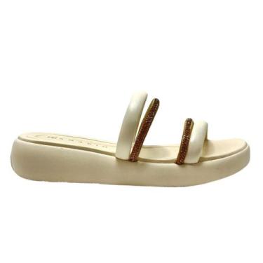 Imagem de Tamanco Ramarim Flatform Strass Sintético 1,5cm, Bege, 37
