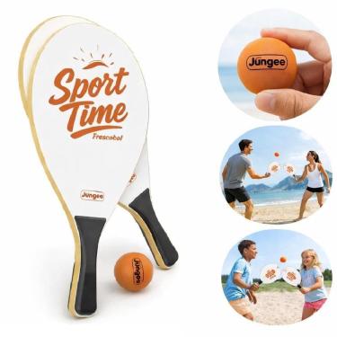 Imagem de Kit Jogo de Frescobol Sport Time MDF 2 Raquetes e Bolinha Junges