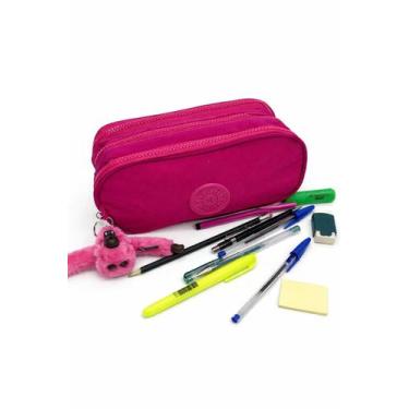 Imagem de Estojo 3 Divisórias Tipo Kipling Nylon Resistente + Chaveiro, Pink
