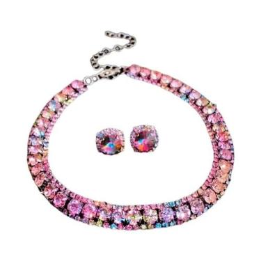 Imagem de Conjunto De Colar E Brincos De Cristal Verde Com Strass Para Mulheres,